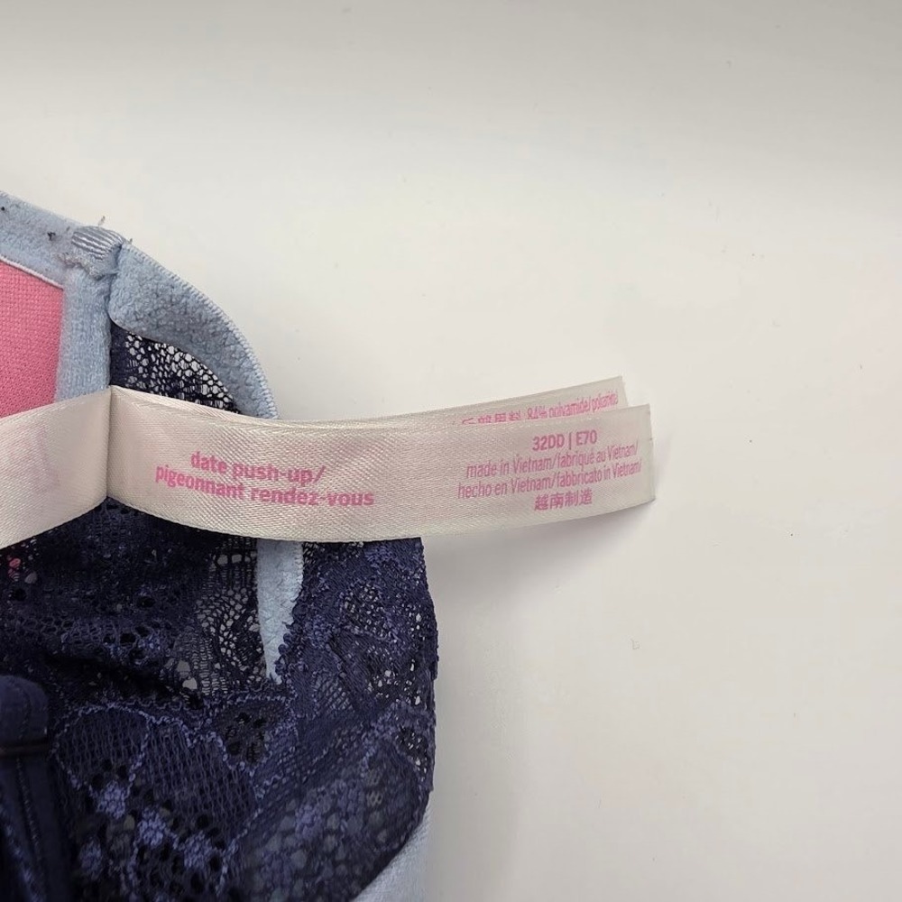 Victoria's Secret Pink Date Push Up Bra Lace Blue Pink 32DD‎ E70 - Picture 6 of 7